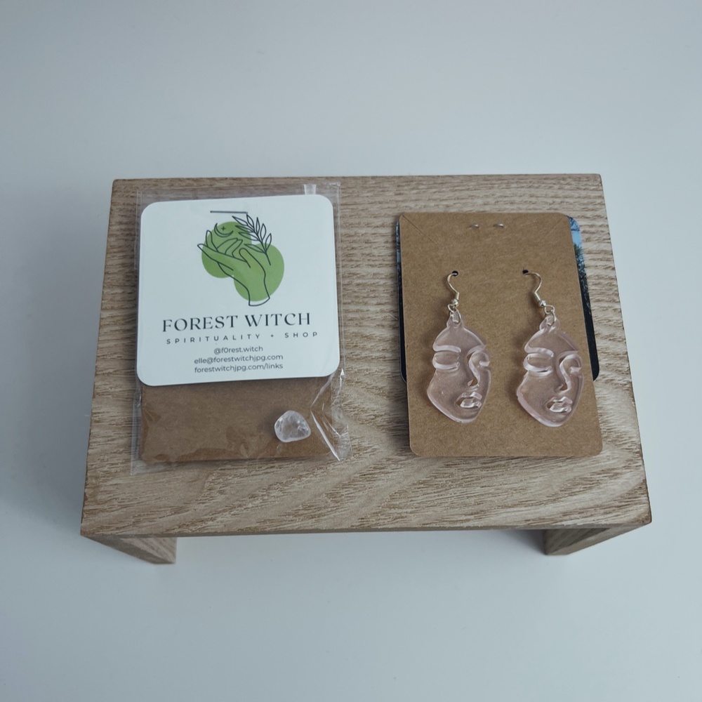 Woman Face (Clear Sparkly Pink) Minimalist Earrings, Feminist Earrings, Lesbian